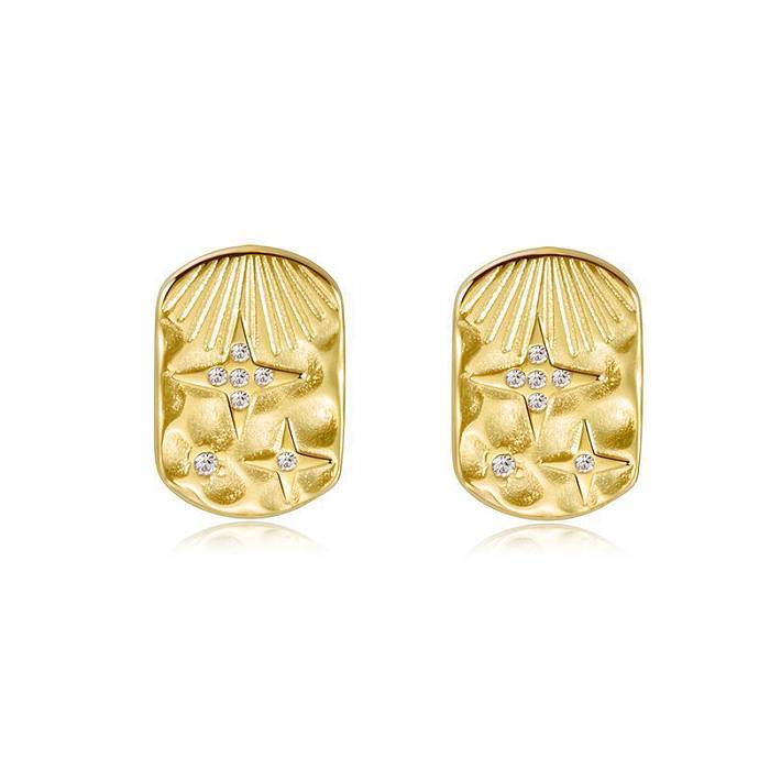 Conjunto de joias femininas banhadas a ouro 14K com strass de chapeamento de aço de titânio quadrado da moda
