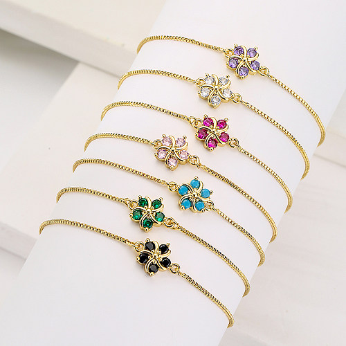 Mode-Blumen-Kupfer-Armbänder Gold überzogene Zirkon-Kupfer-Armbänder