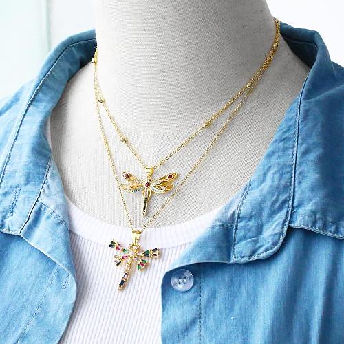 Fashion Dragonfly Copper Plating Zircon Pendant Necklace 1 Piece