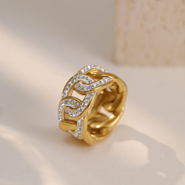 Chaînes Glam en gros, anneaux de pierres précieuses artificielles en acier titane imprimé