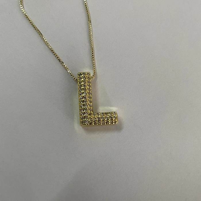 Elegant Luxurious Classic Style Letter Copper Plating Inlay Zircon 14K Gold Plated Pendant Necklace