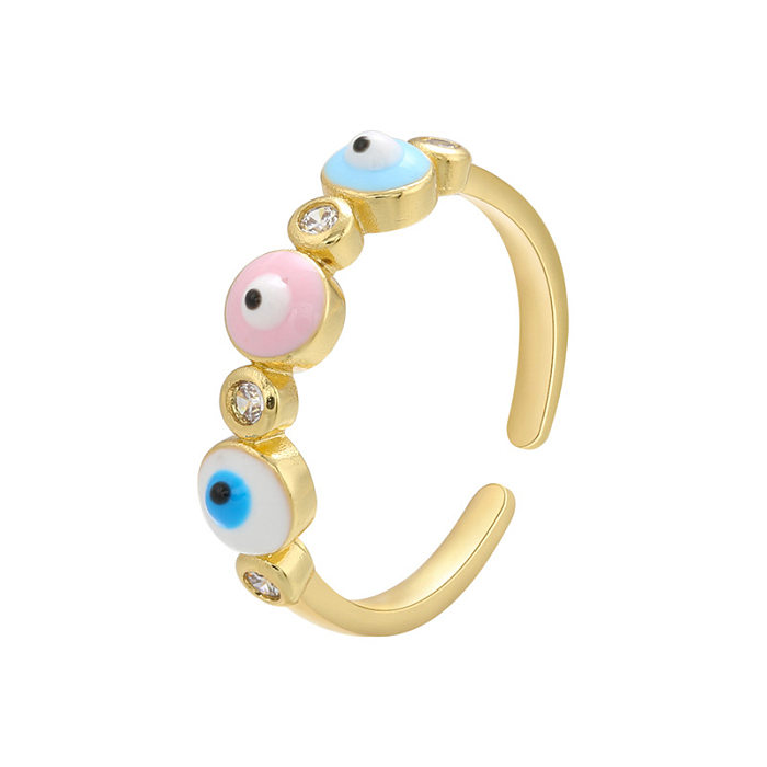 Fashion Micro-inlaid Zircon Oil Dropping Eyeball Pattern Open Brass Ring Wholesale jewelry