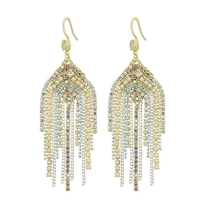 1 Pair Retro Tassel Plating Inlay Copper Rhinestones Drop Earrings