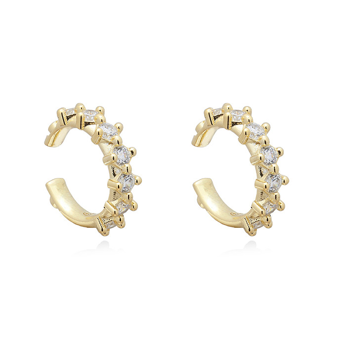 1 paire de clous d'oreilles ronds en forme de cœur, Style classique coréen, incrustation de cuivre Zircon plaqué or blanc, plaqué or
