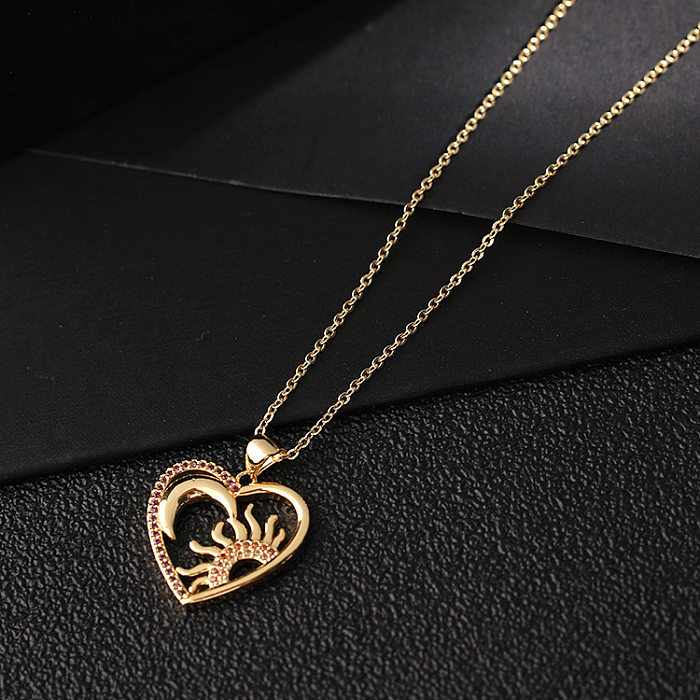 Collier pendentif en Zircon avec incrustation de cuivre en forme de cœur, soleil, lune, 1 pièce