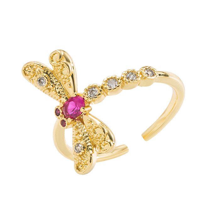 Baroque Style Dragonfly Copper Plating Inlay Zircon Gold Plated Open Ring