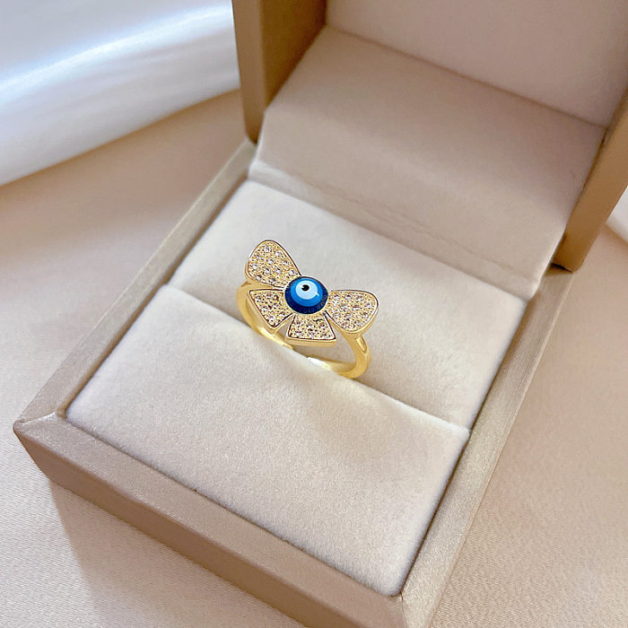 1 Piece Fashion Eye Butterfly Brass Plating Inlay Zircon Open Ring