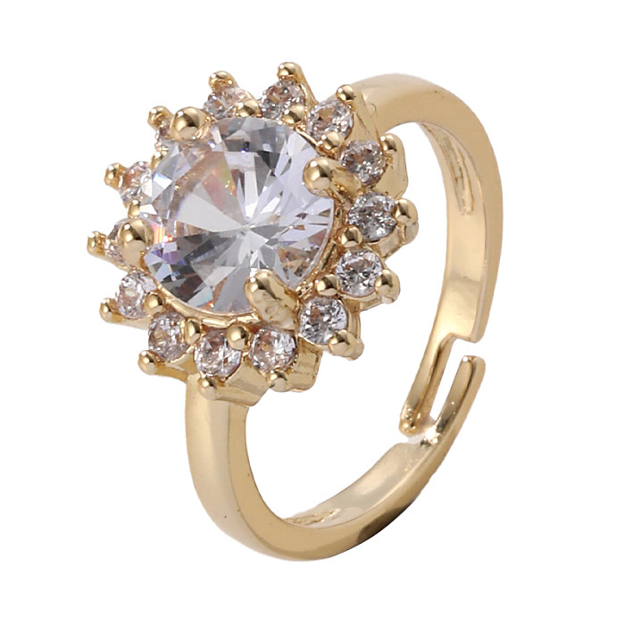 Anéis abertos de zircão com incrustações de cobre geométrico brilhante glam