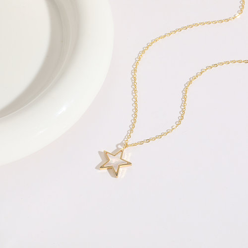 1 pièce de style coréen étoile papillon cuivre perle placage incrustation coquille plaqué or 14 carats pendentif collier