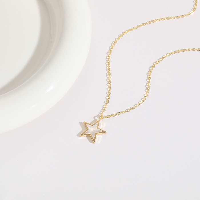 1 Piece Korean Style Star Butterfly Copper Pearl Plating Inlay Shell 14K Gold Plated Pendant Necklace