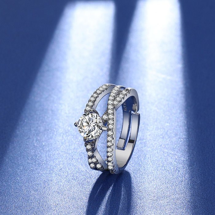 Modische runde Kupfer-Inlay-Ringe mit künstlichen Diamanten, 1 Stück