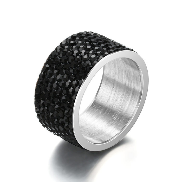 Fashion Round Stainless Steel Inlay Rhinestones Rings 1 Piece