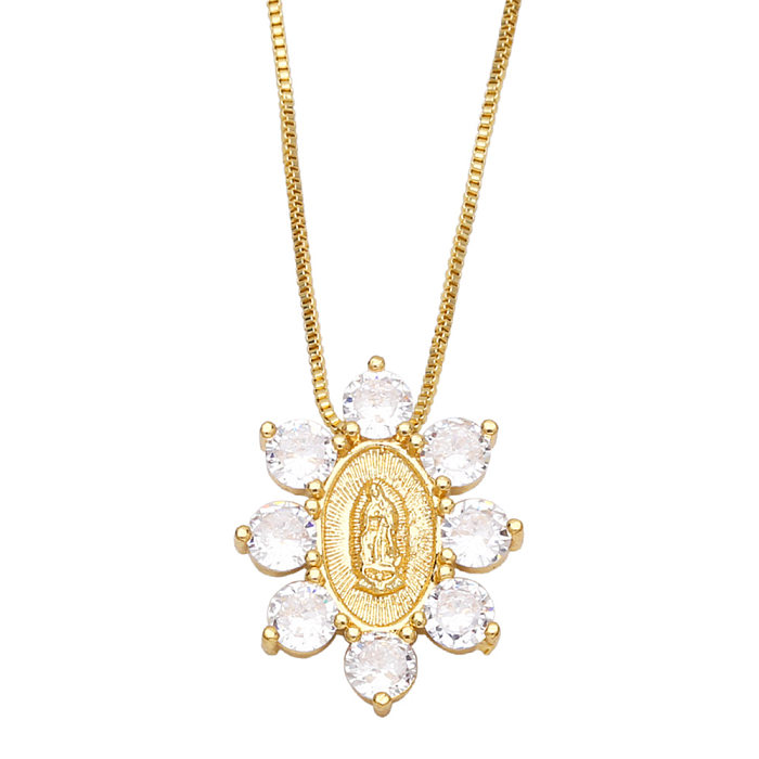 New Color Zircon Virgin Mary Copper 18K Gold-plated Necklace