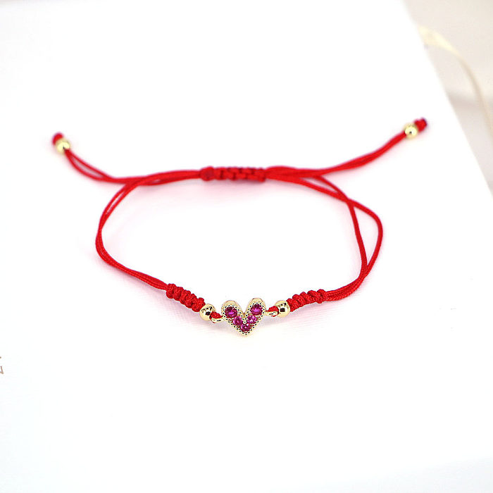 Moda jóias ajustável micro-conjunto colorido zircão coração pulseira de cobre