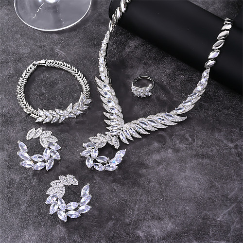 Elegant Lady Shiny Geometric Copper Plating Inlay Zircon Rings Earrings Necklace