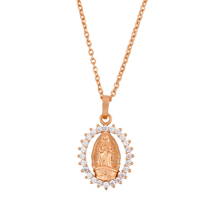 Moda Virgen María Oval Real chapado en oro collar moneda clavícula cadena joyería al por mayor