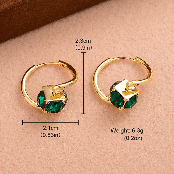 1 Paar elegante, modische, quadratische Ohrringe mit Inlay aus Kupfer-Strasssteinen und 14-Karat-Vergoldung