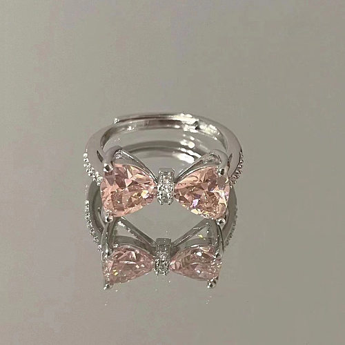 Simple Style Bow Knot Copper Plating Inlay Zircon White Gold Plated Rings