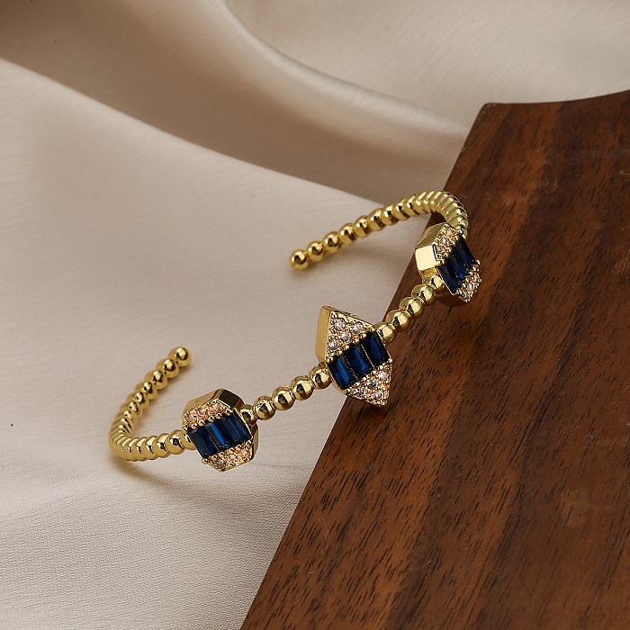 IG Style Simple Style Geometric Copper Plating Inlay Zircon 18K Gold Plated Bangle