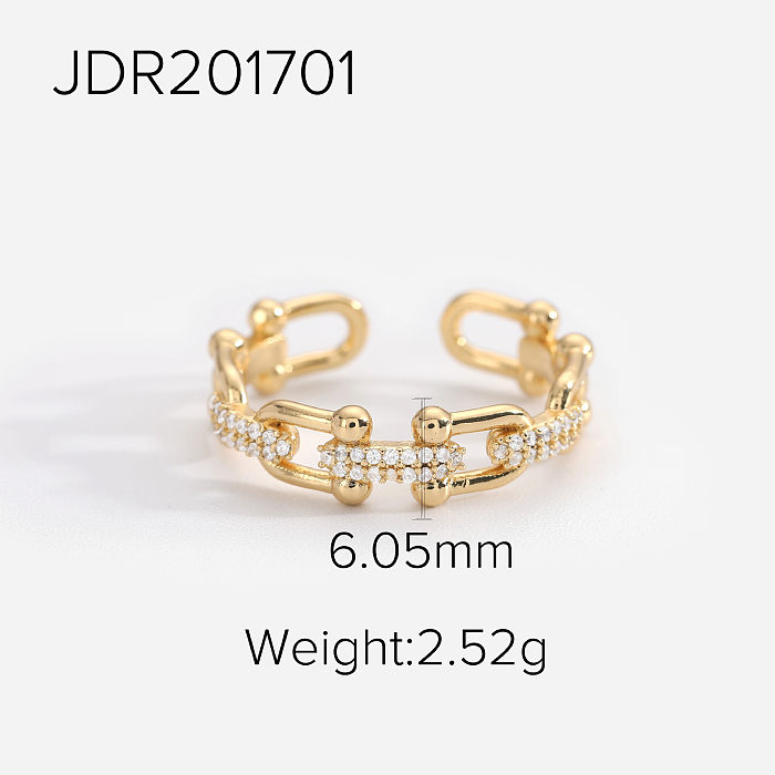 New Style 18K Gold Copper Inlaid Zirconium Geometric Women's Open Ring