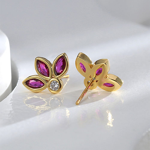 1 Pair Simple Style Commute Leaf Plating Inlay Copper Zircon 18K Gold Plated Ear Studs