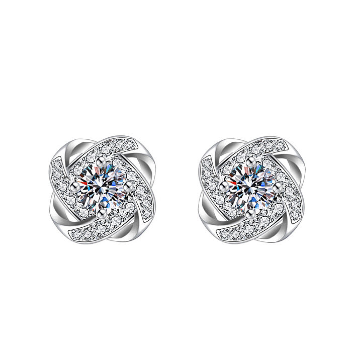 1 Pair Sweet Simple Style Round Heart Shape Bow Knot Plating Inlay Copper Zircon Silver Plated Drop Earrings