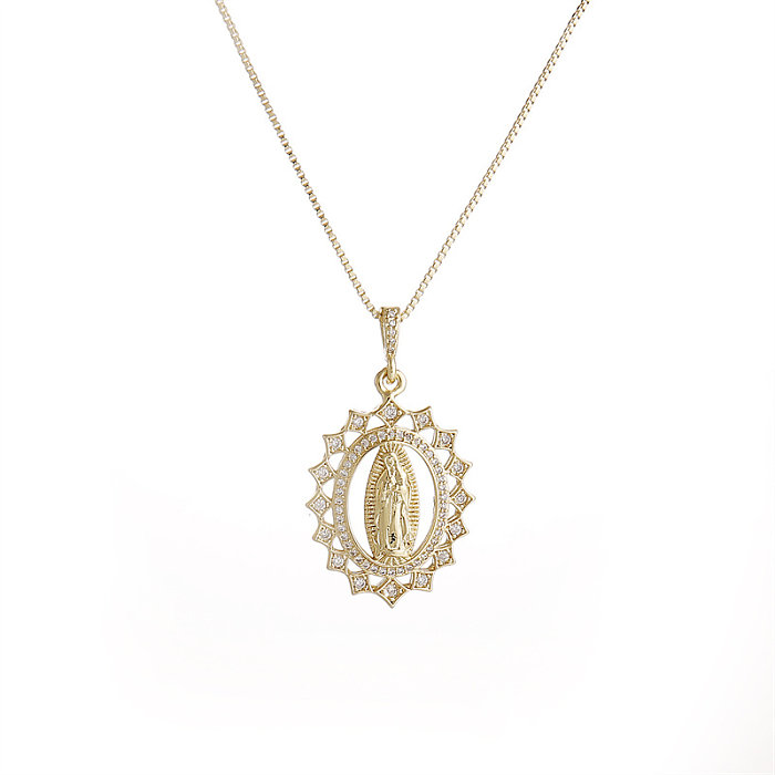 Collier pendentif en forme de cœur ovale de Style IG Simple, incrustation de placage de cuivre Maria en Zircon plaqué or