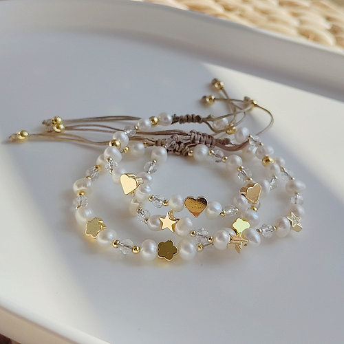 Mode Pentagramm Herzform Blume Perle Kupfer Perlen Beschichtung Armbänder 1 Stück
