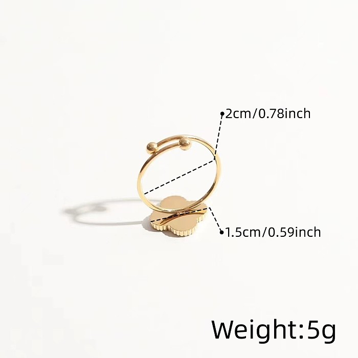 Casual Classic Style Four Leaf Clover Flower Stainless Steel Enamel Inlay Shell Open Rings