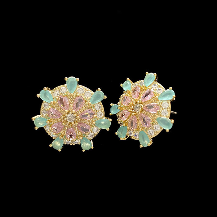 1 Pair Glam Flower Inlay Copper Zircon Ear Studs