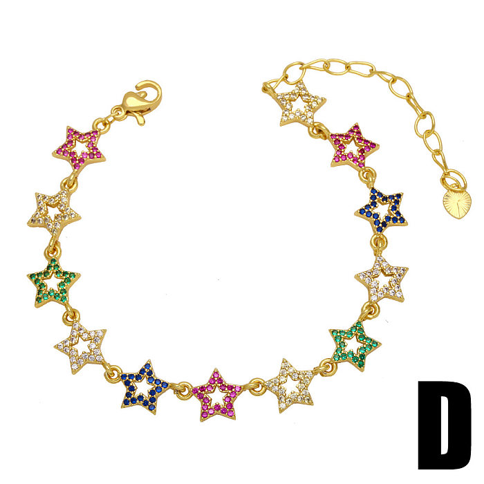 Heart Shaped Stitching Hand Decoration Color Zircon Five-pointed Star Copper Bracelet Female