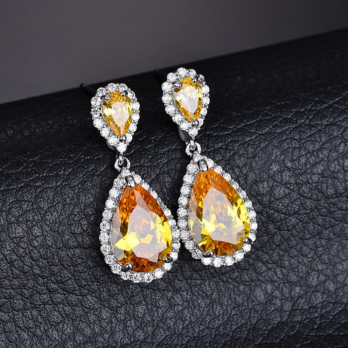 1 Pair Casual Shiny Water Droplets Plating Inlay Copper Zircon Drop Earrings