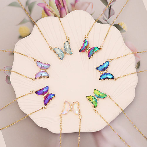 1 Piece Fashion Butterfly Copper Plating Inlay Glass Pendant Necklace