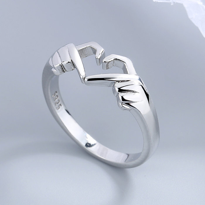 Mode main coeur forme cuivre placage évider anneau ouvert 1 pièce