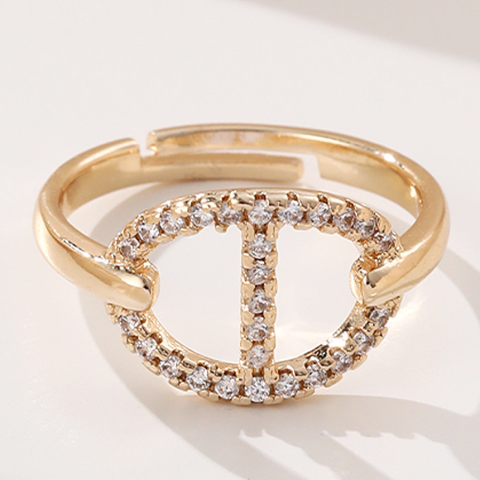 Anéis abertos elegantes do zircão do embutimento de cobre geométrico de Streetwear