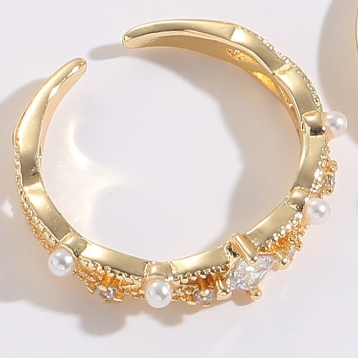 1 Piece Fashion Star Heart Shape Copper Inlay Artificial Pearls Zircon Open Ring