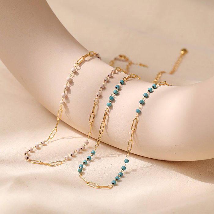 Collar de cadena con revestimiento de cobre turquesa y bloques de color de estilo simple