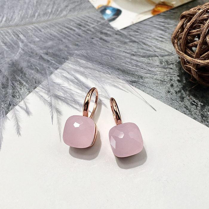 1 Pair Vacation Square Plating Inlay Copper Artificial Crystal Earrings