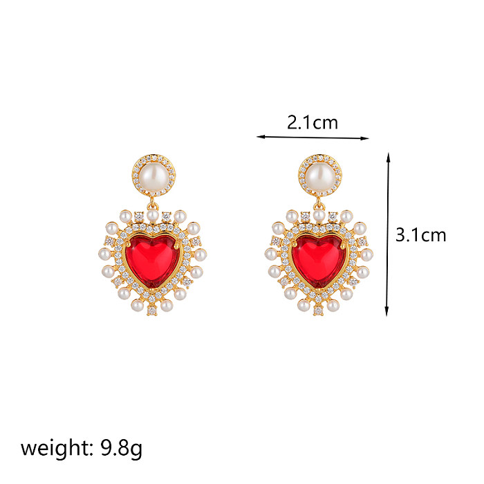 1 Pair Commute Heart Shape Plating Inlay Copper Zircon 18K Gold Plated Drop Earrings