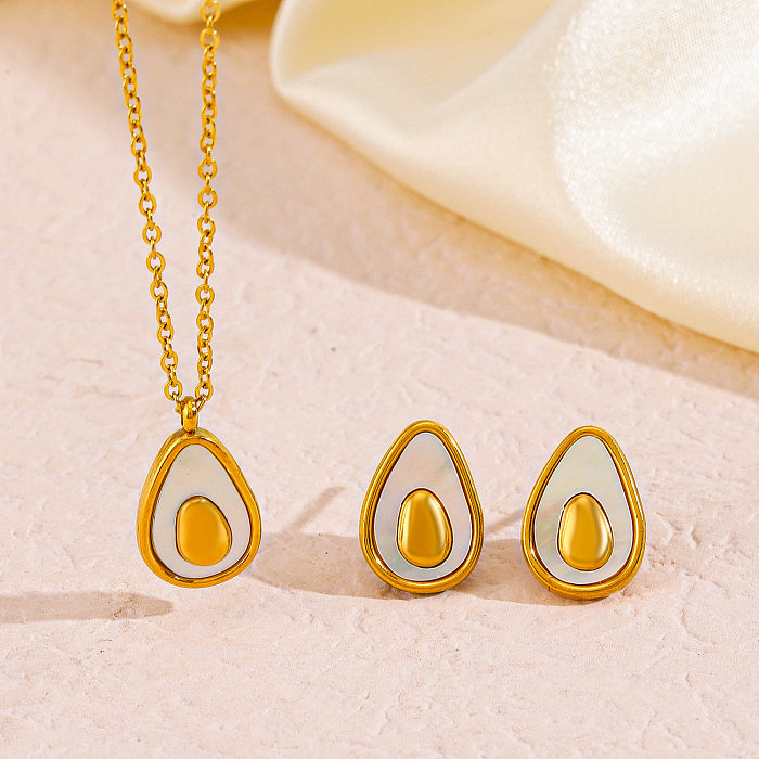 IG Style Casual Fruit Stainless Steel Plating Inlay Shell 18K Gold Plated Earrings Necklace