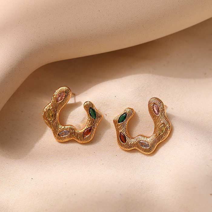 1 Pair IG Style Irregular Plating Inlay Copper Zircon 18K Gold Plated Ear Studs