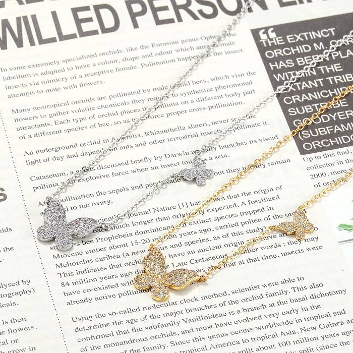 Korean Style Butterfly Copper Plated 18K Gold Inlaid Zircon Clavicle Chain