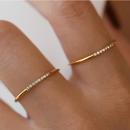 Simple Style Round Titanium Steel Gold Plated Artificial Diamond Rings