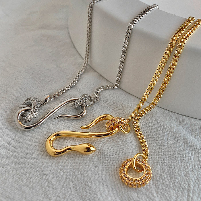 Fashion Snake Copper Inlay Artificial Diamond Necklace 1 Piece