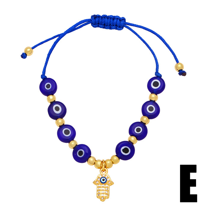 Bracelets en Zircon plaqué or, Style Vintage, œil du diable, main de Fatima, corde en résine, perles en cuivre, 1 pièce