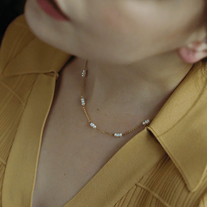 Modische Perlen-Kupfer-Perlen-Halskette, 1 Stück