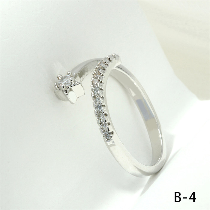 Simple Style Cross Heart Shape Fish Tail Copper Plating Inlay Zircon 18K Gold Plated Open Rings