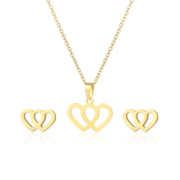 Ensemble de bijoux en forme de cœur en acier inoxydable, Style Simple, estampage métallique brillant, 1 ensemble