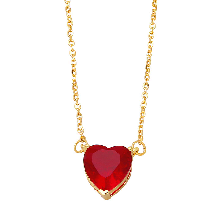 Modische Herzform-Kupfer-vergoldete Zirkon-Anhänger-Halskette, 1 Stück