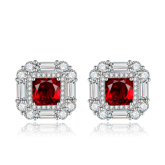 Fashion Colorful Geometric Square Copper Ear Studs